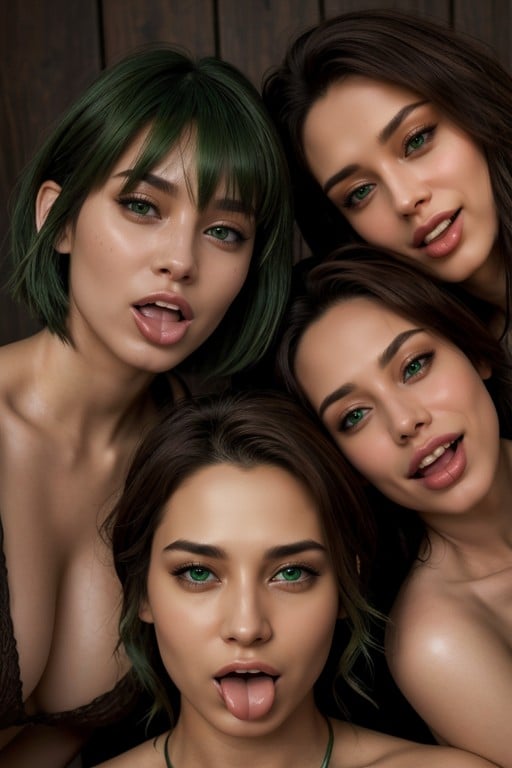 Green Hair, Brown Eyes, Harem AI Porn