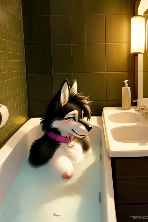 Naked, Laying, Bathroom Furry AI Porn