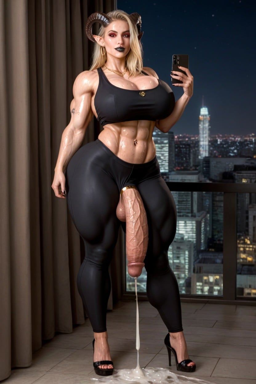 Gigantic Flaccid Black Cock, Abs, Muscular Veins Shemale AI Porn