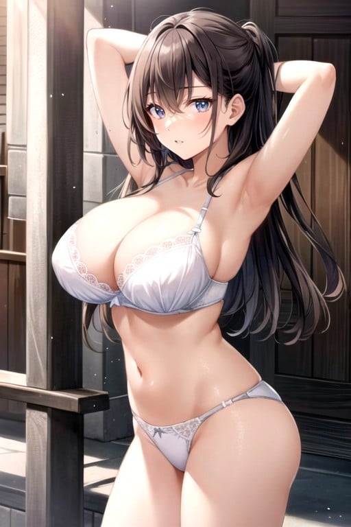 Expressive Eyes, Arms Raised, Big Boobs AI Porn