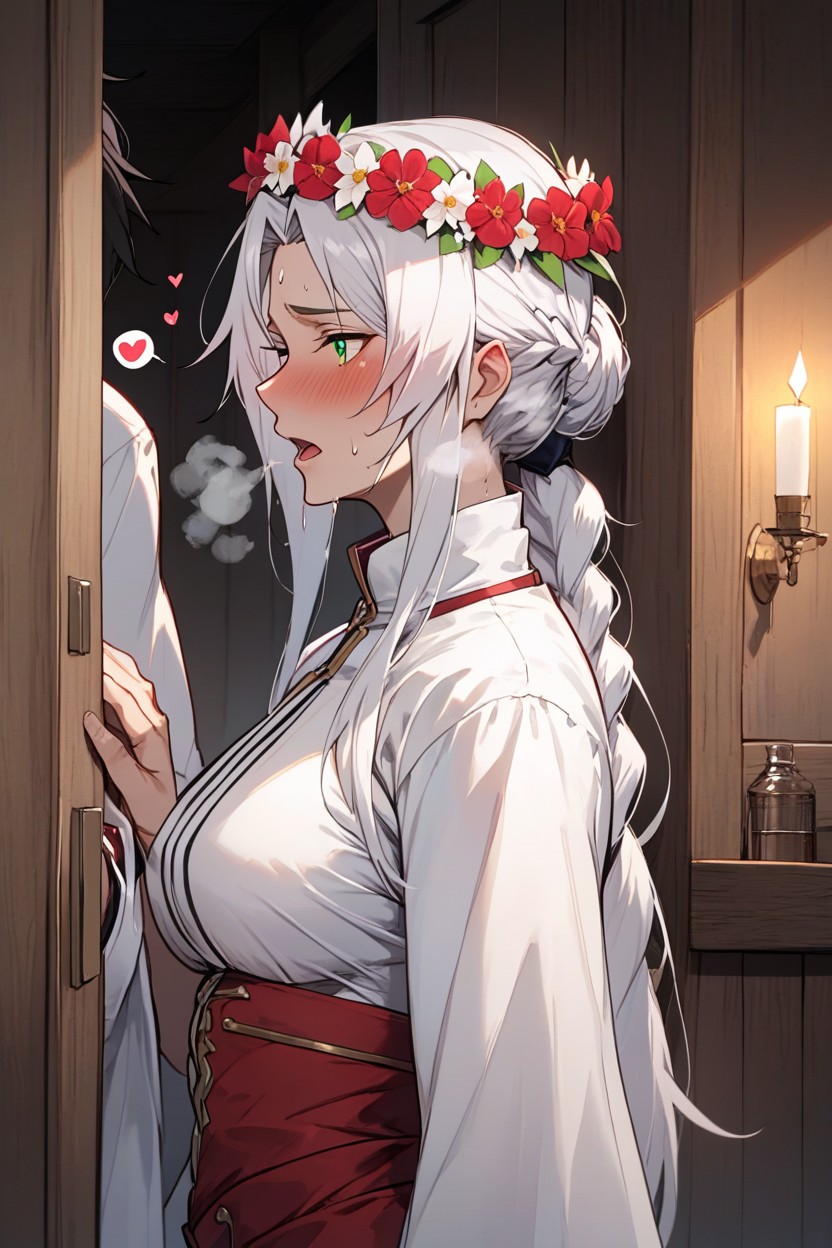 Blushing, Sweaty, Red Maid Outfit Hentai AI Porn