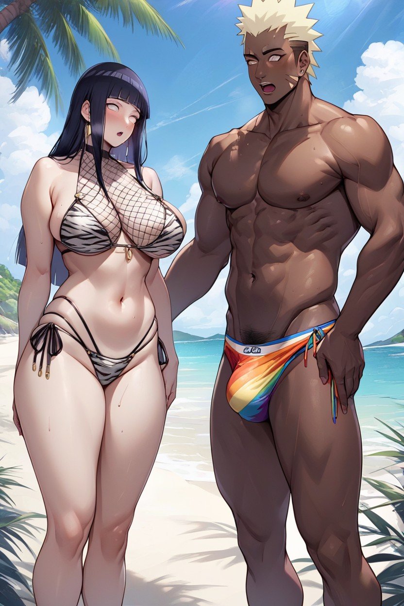 沙滩, African Man Wear Rainbow Colour Pattern Speedo, Hinata ClothesAI黄片