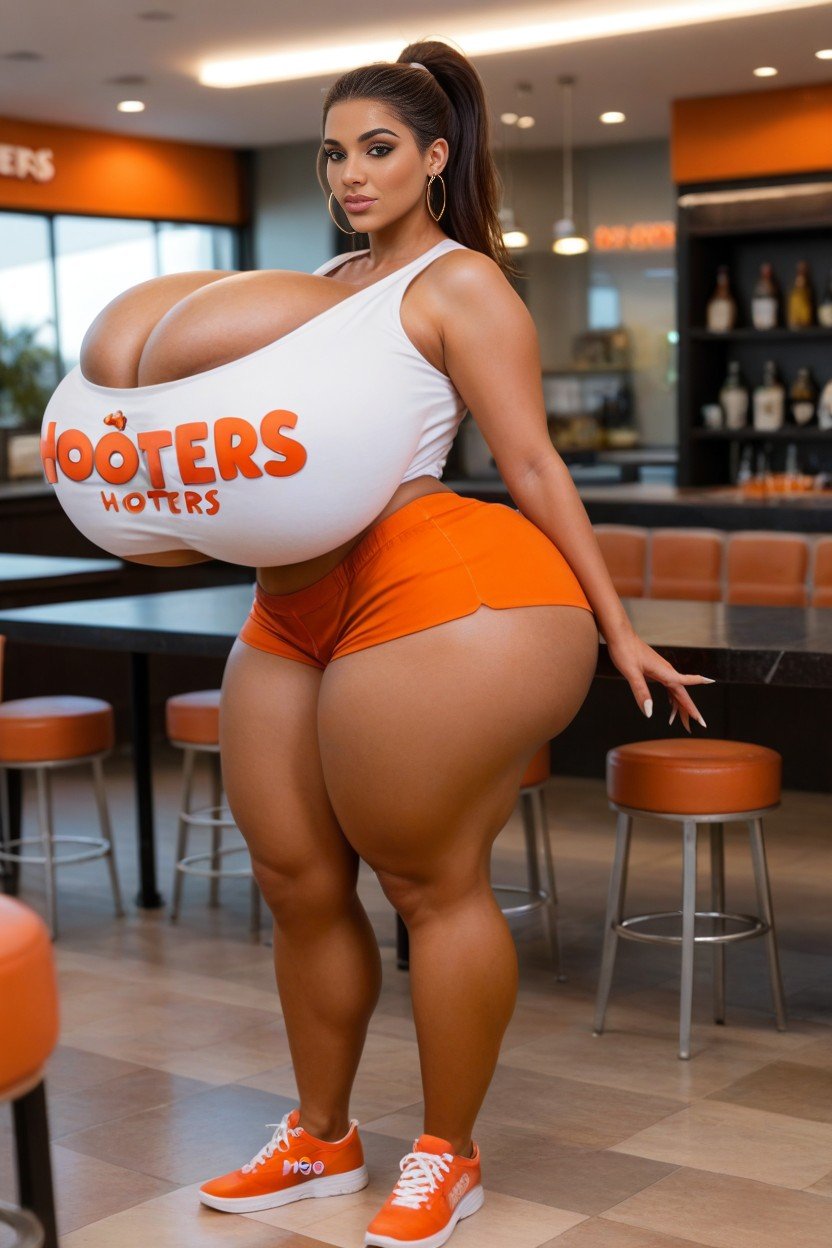 Fille De Hooters, Immobilized By Breasts, Extrêmement Lourd En BasPorno IA transsexuelle