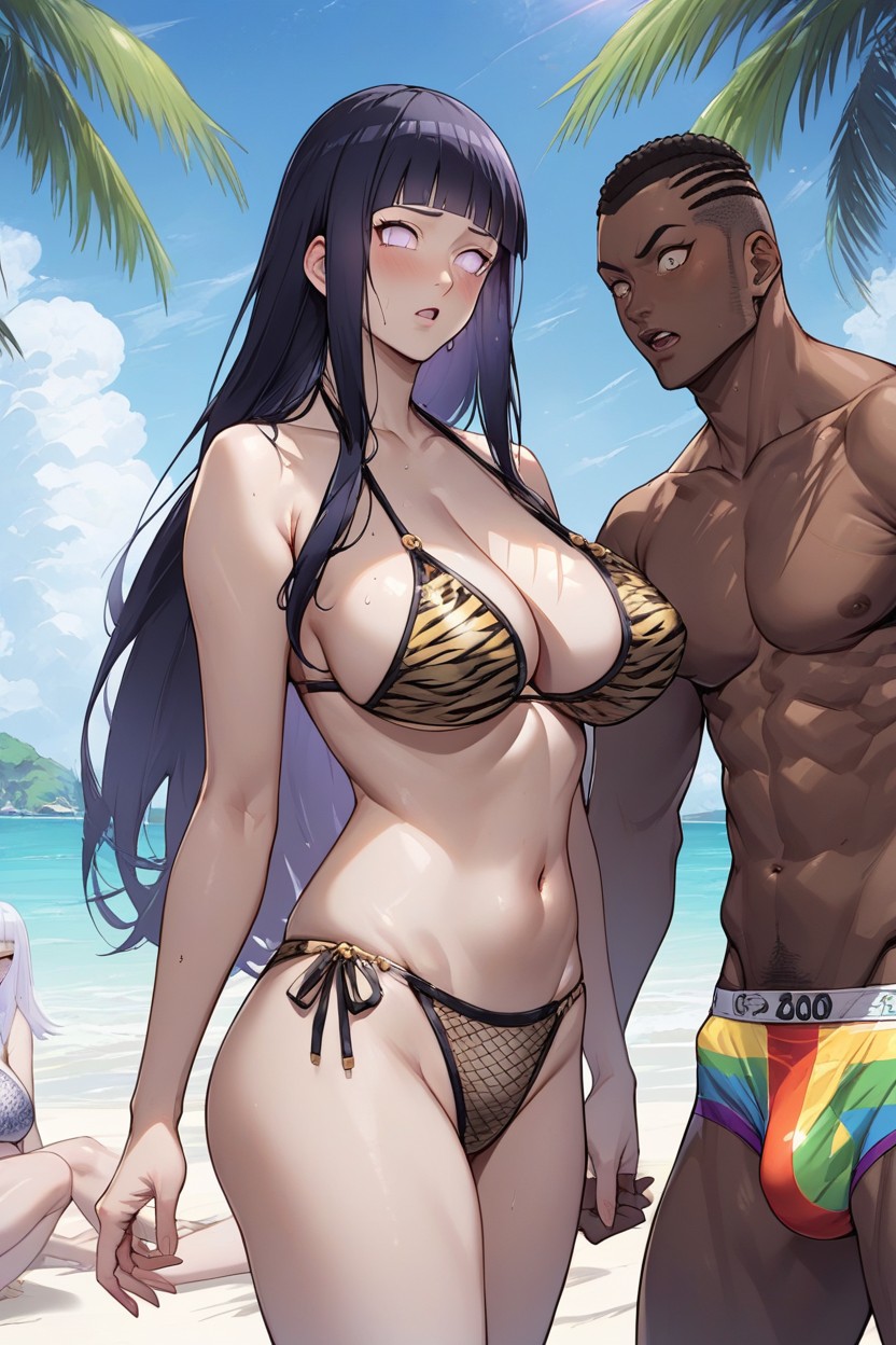 African Man Wear Rainbow Colour Pattern Speedo, Hyuuga Hinata From Naruto, Ninja Suit Hentai AI Porn