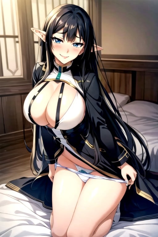 Black Hair, Mischievous (smiling While Blushing), White Dress Shemale AI Porn