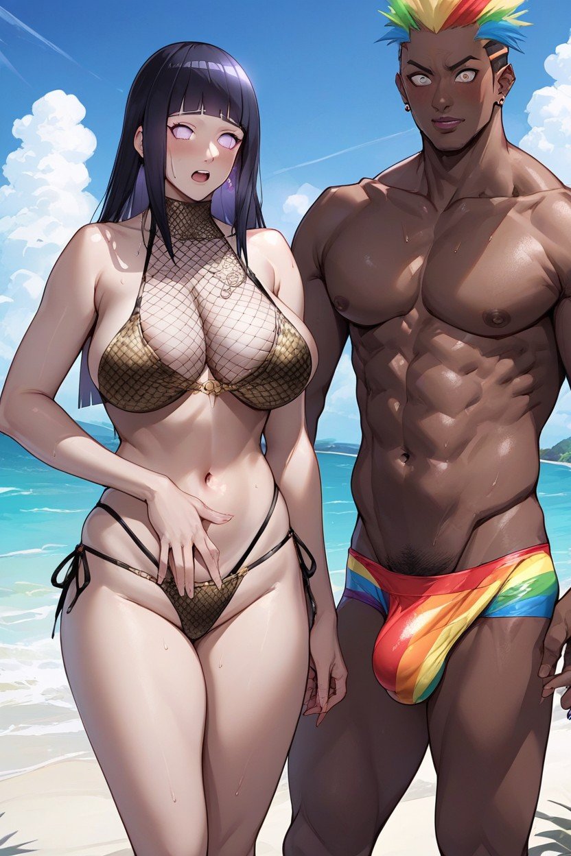 Cosplay, Hinata Clothes, African Man Wear Rainbow Colour Pattern SpeedoPorno AI