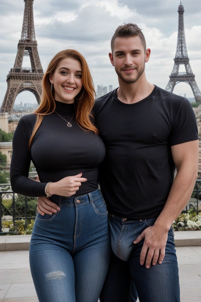 Man Wears Blue Jean, Man Wears Black Tshirt, Man With His Arm Around The Woman AI Porn