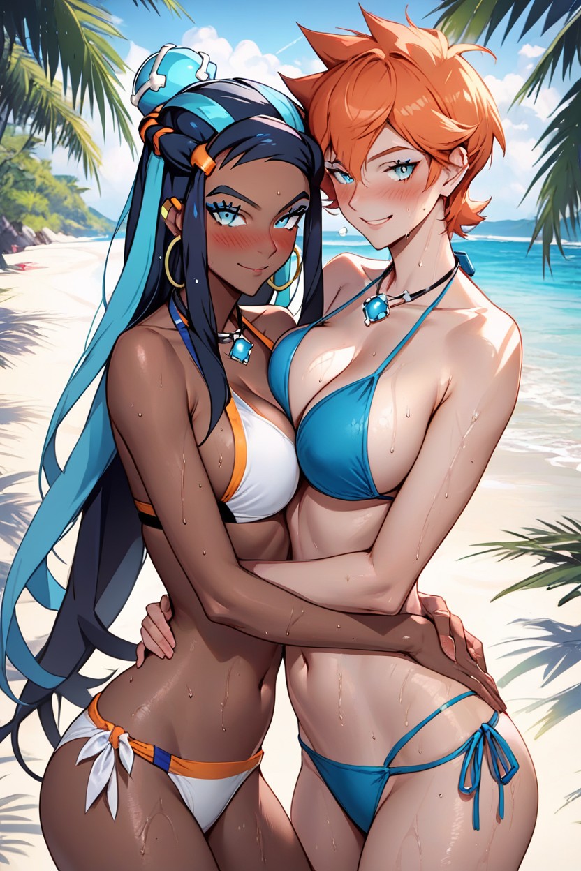 Hugging, Squeezing Boobs Together, BeachAI黄漫