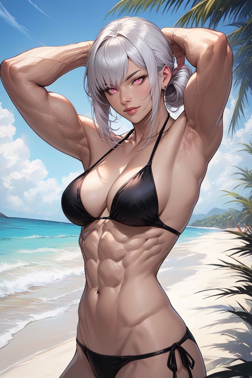 Pink Eyes, Muscular, 両手を上げるAIポルノ