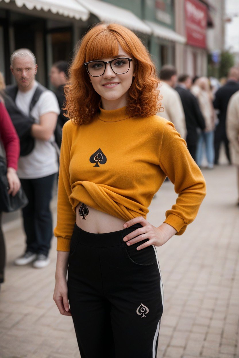 Many People Around Front View, Big Glasses, Hand On HipPorno AI