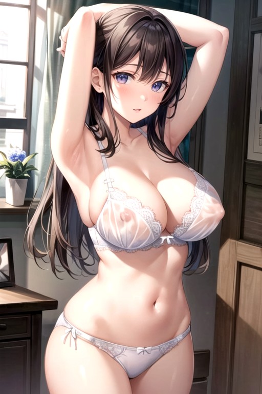 Front View, Erect Nipples, White Panties And Bra Hentai IA pornografia