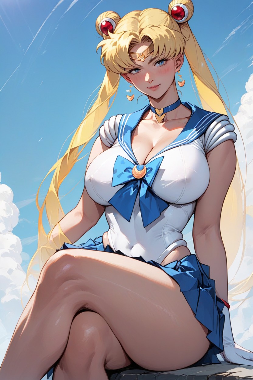 Usagi Tsukino In Sailor Moon Yellow Hair, Sein Massif, Cuisses ÉpaissesPorno IA