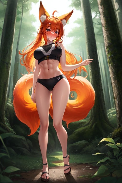 Avergonzada, Fox Ears, Long Orange Fluffy Fox TailPorno AI