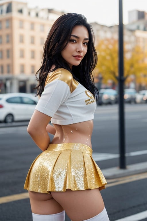 Dark Hair, Shiny Gold Top, Bent OverAI黄片