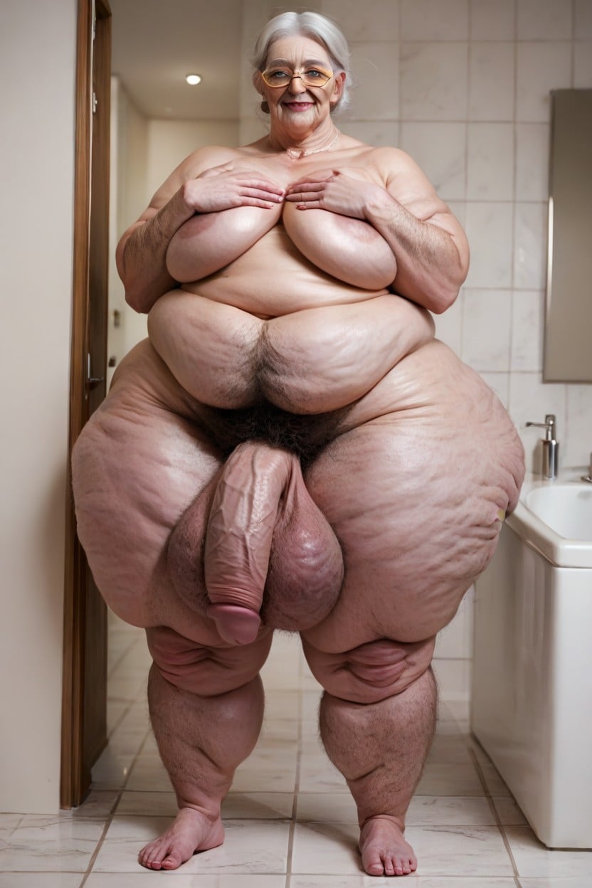 Thick Thight, Detailed Cock Bulge, Standing In Bathroom Next To Bath Tub Shemale AI Porn