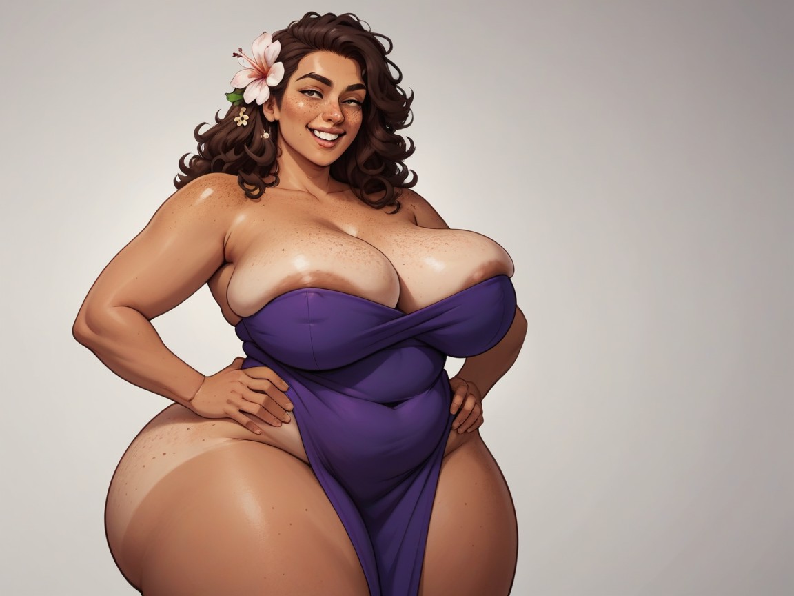 Wide Low Neckline, Long Ass Crack, Tan AI Porn