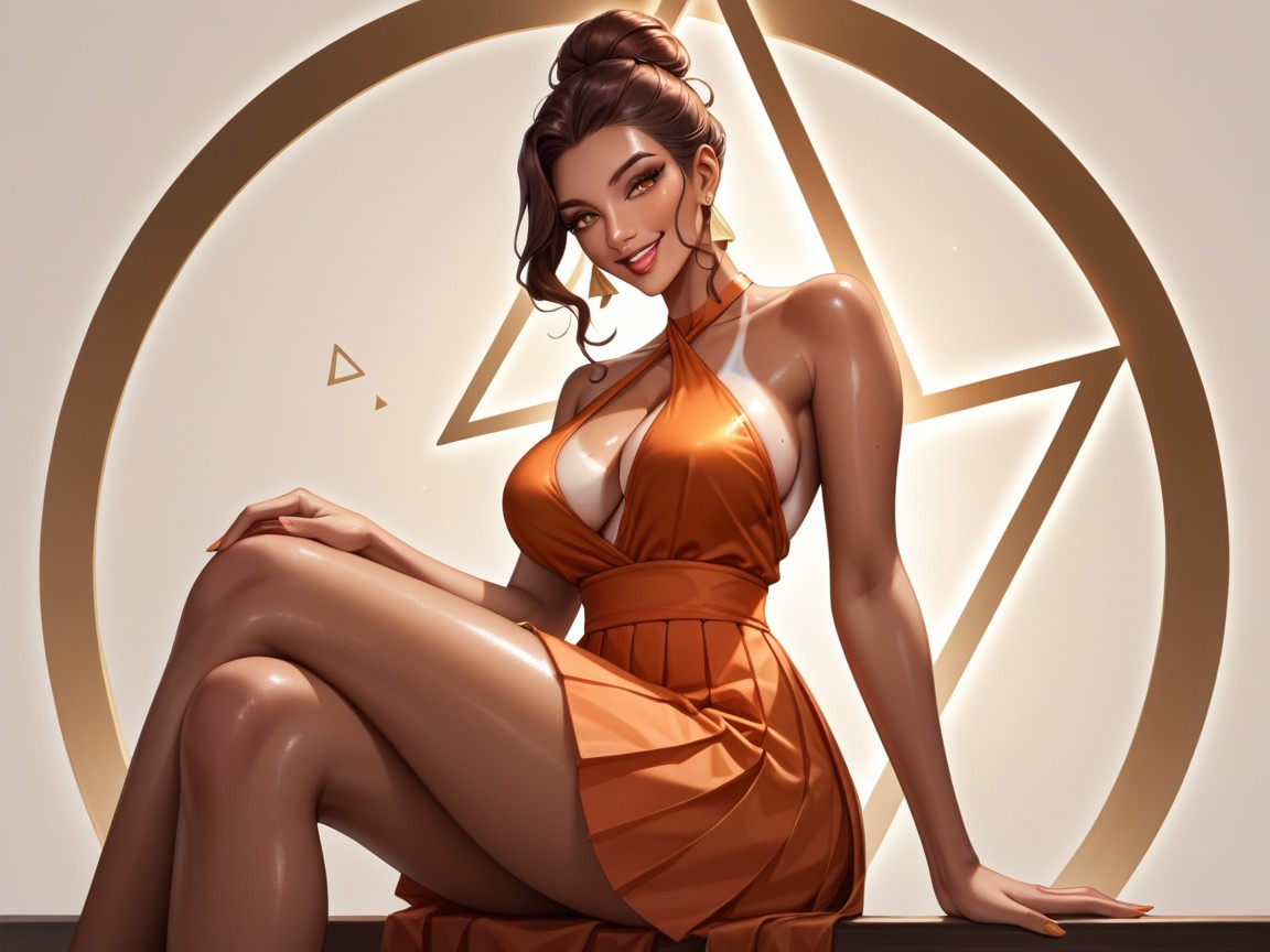 Orange Choker, Woman, Long Toned Legs Hentai AI Porn