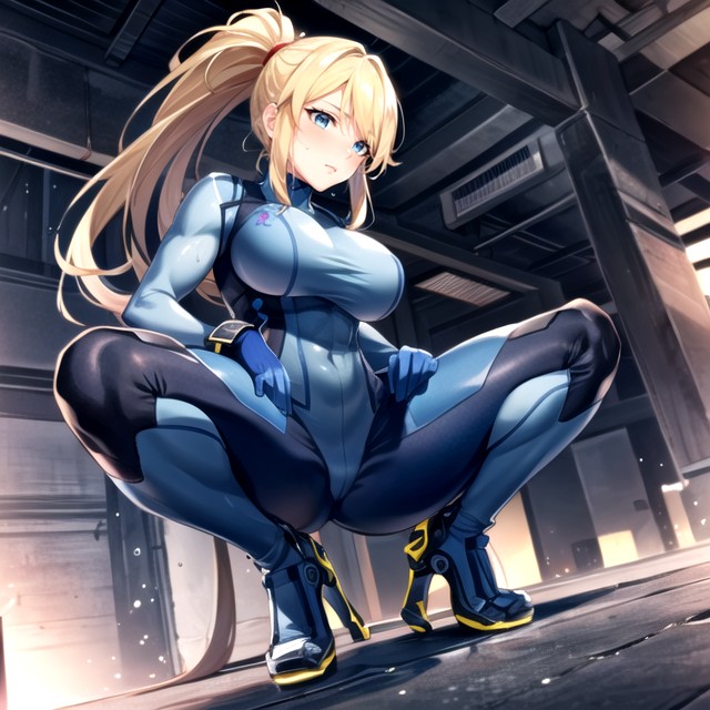 Squatting, Samus (metroid), Bottom Up (upskirt) Shemale AI Porn