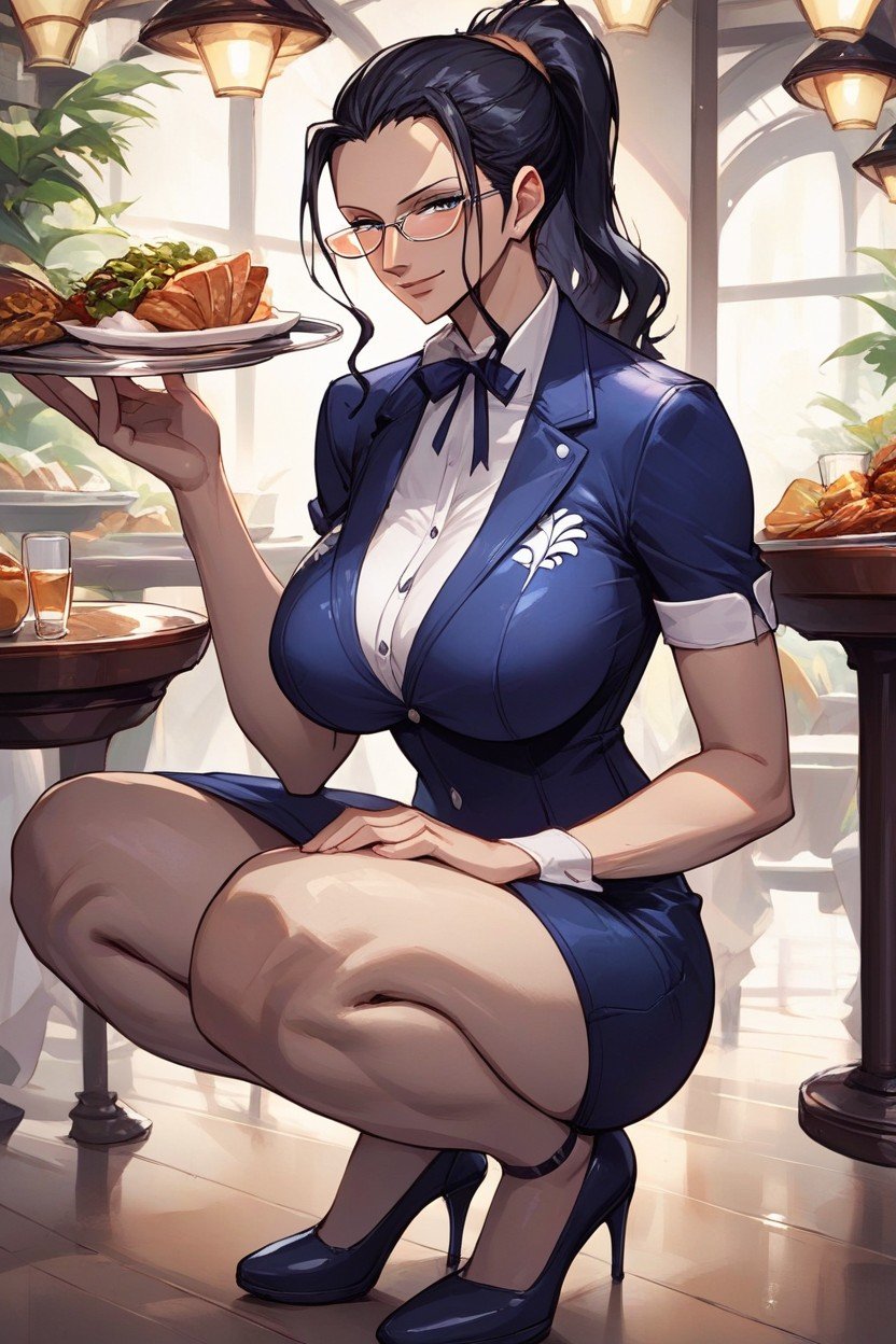 Glasses, Ponytail, Waiter UniformAIポルノ