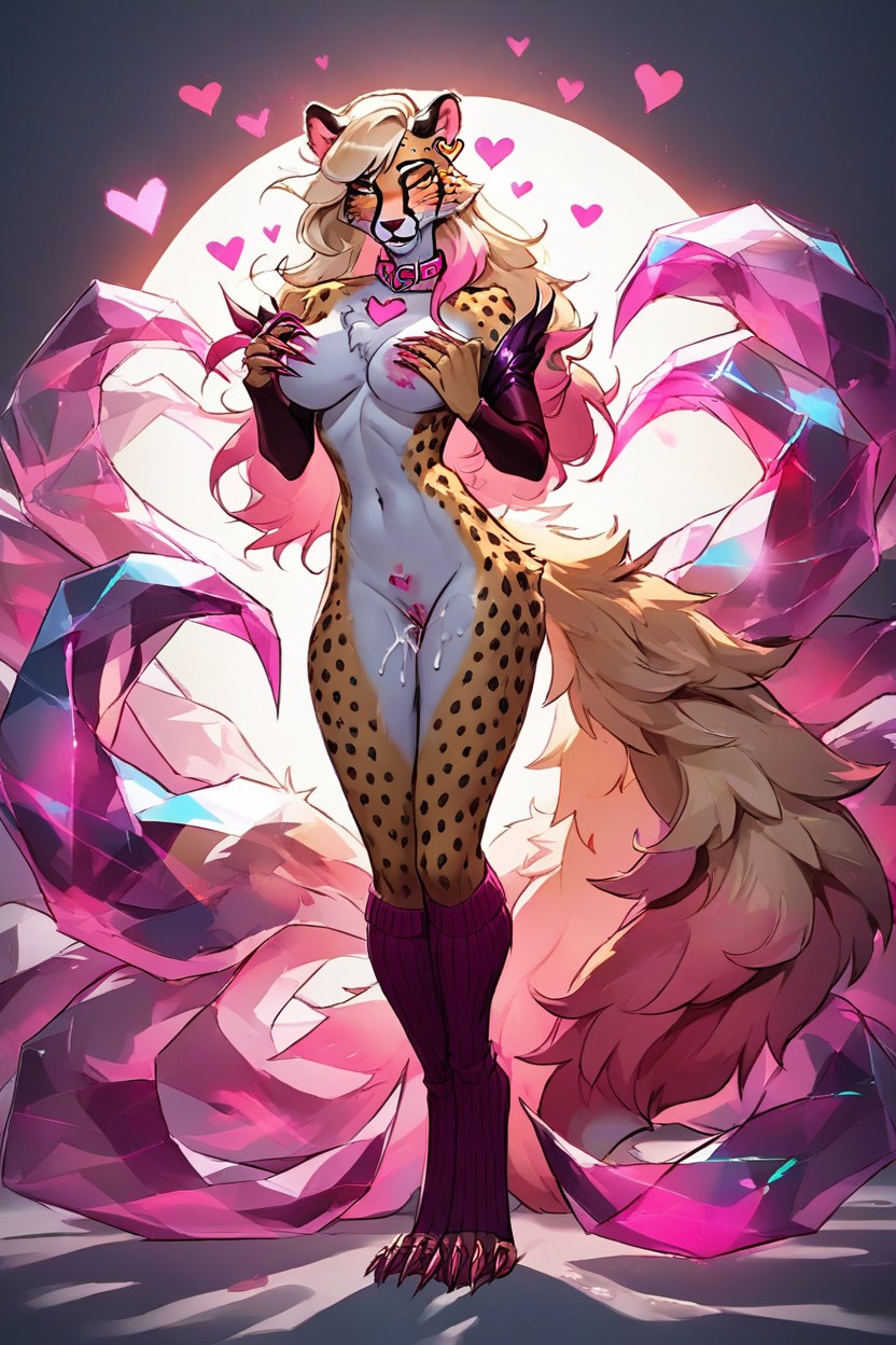 Large Fluffy Tail, Playful, Lipstick Mark On Butt Cheek Furry AI Porn