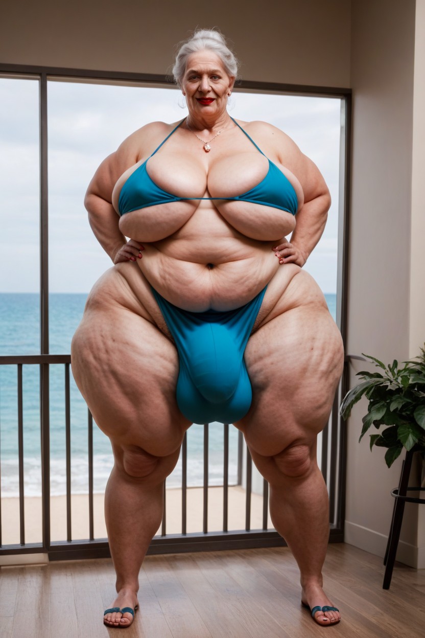 Huge Gigantic Penis, Obese, White Hair Shemale AI Porn