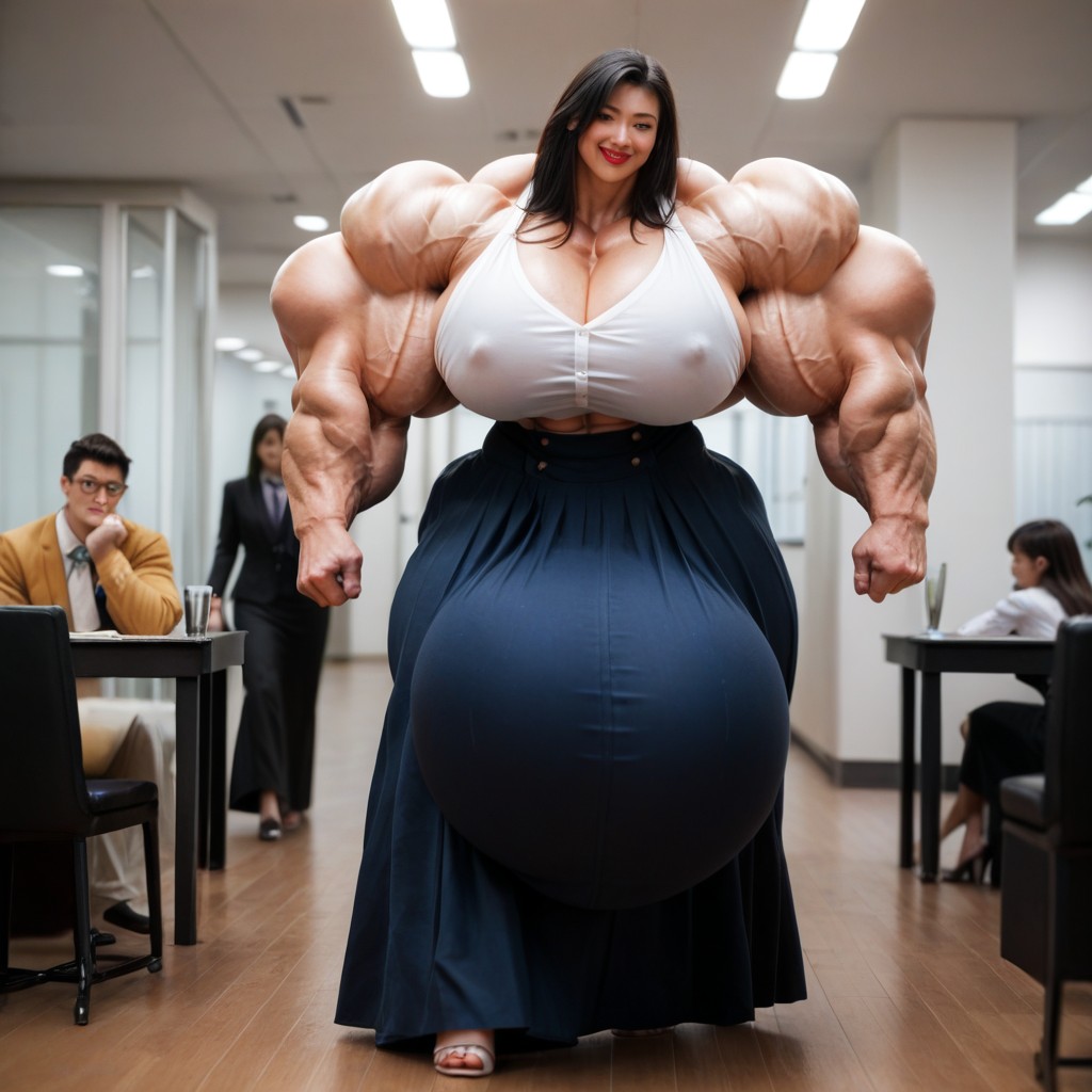 Hyper Massive Muscles, Black Hair, Hyper Gigantic Massive Testicles Shemale AI Porn