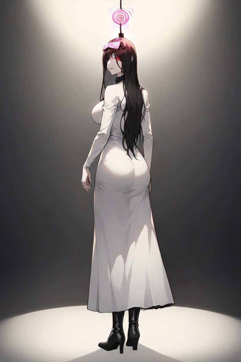 Sadako From Ringu, Leather Collar, Wearing Black Leather Thigh High Boots AI Porn