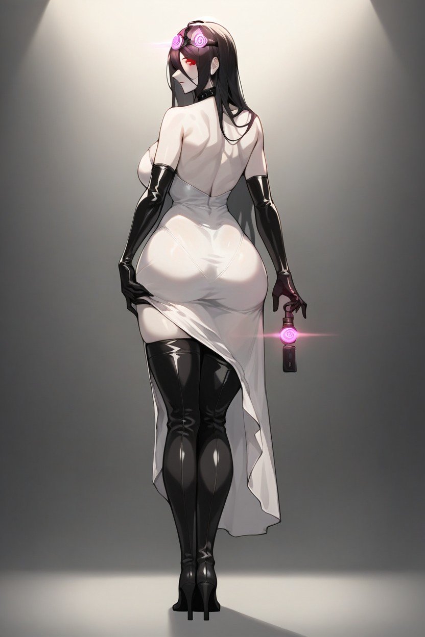 뒷편의 경치, Wearing White Dress, Leather CollarAI 포르노