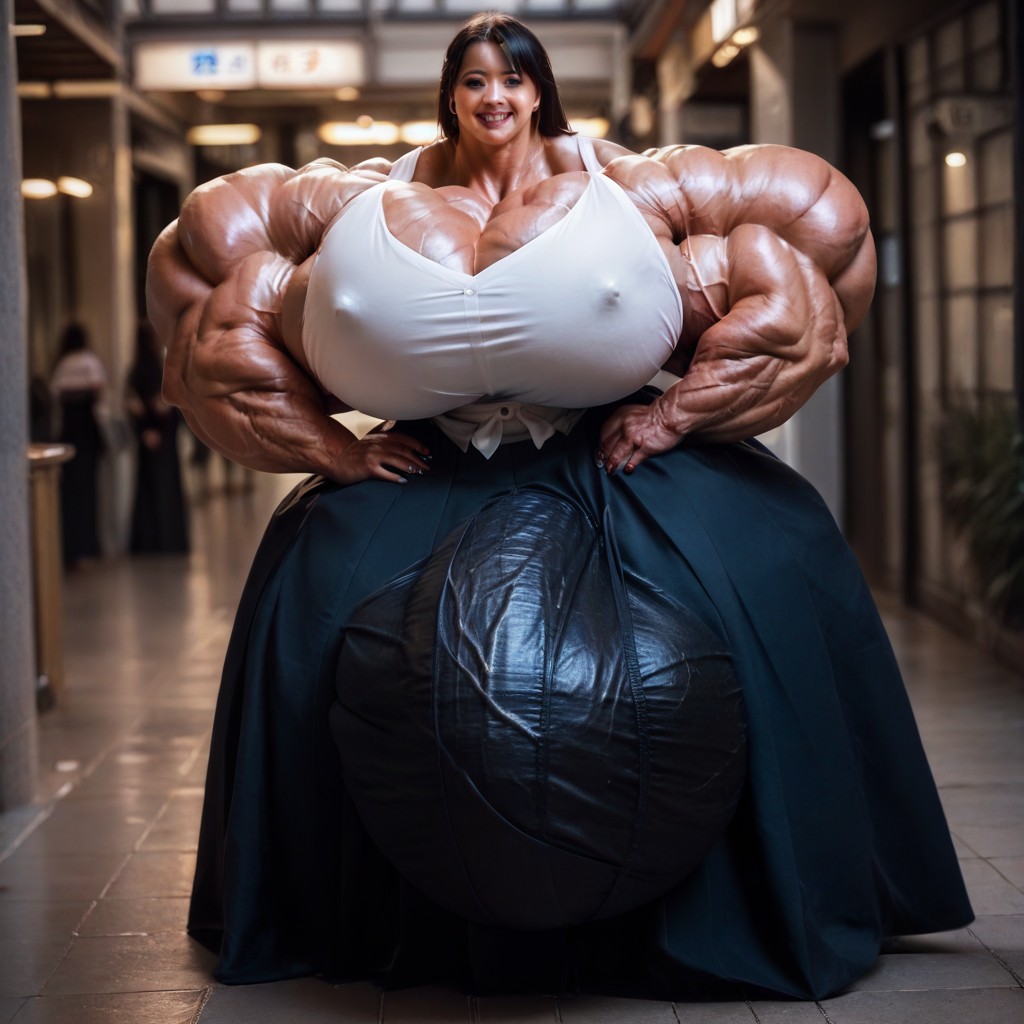 Muscular, Long Skirt, Hyper Gigantic Huge Testicles Shemale AI Porn