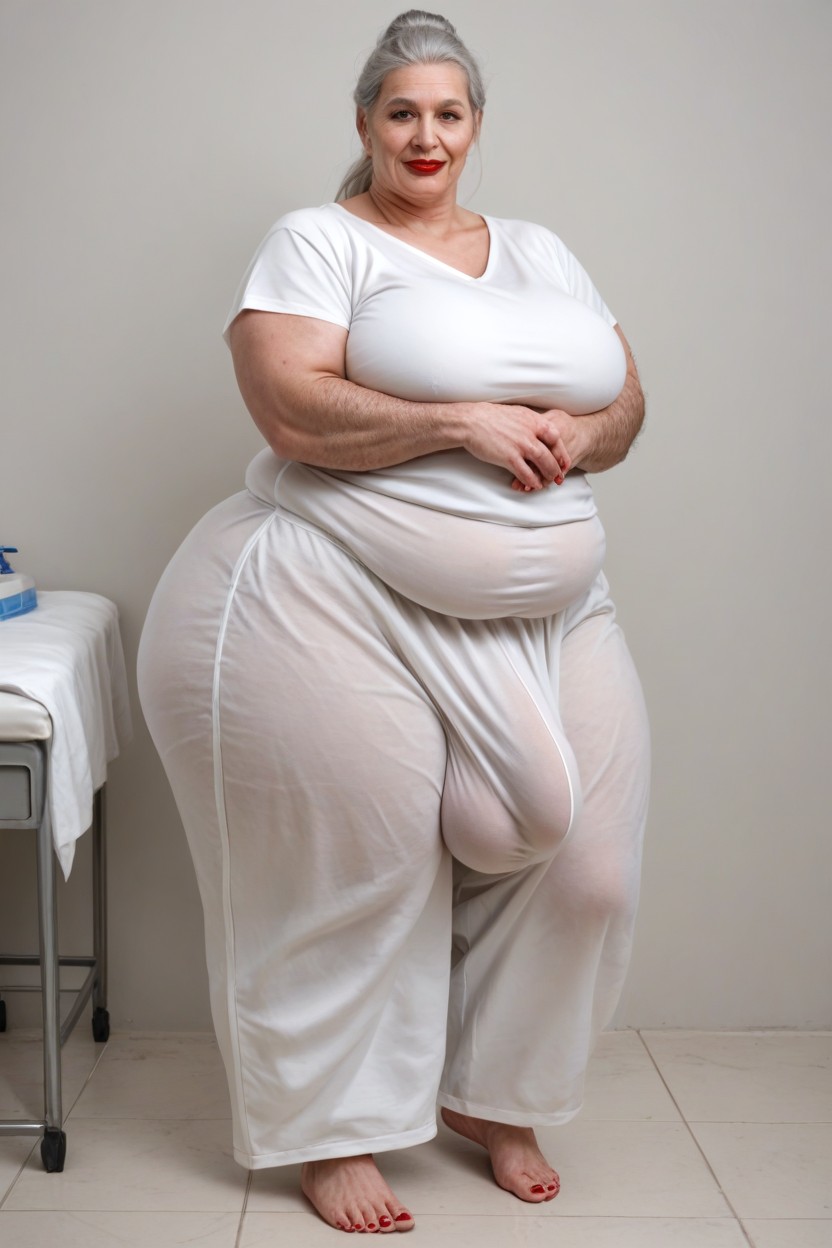 Grinning, Extreme Veins Under Clothing, Standing Next To Person Shemale AI Porn