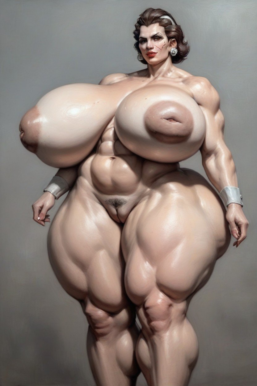 Bottom Heavy, Huge Hyper Breasts, Thick Thighs Pornografia de IA