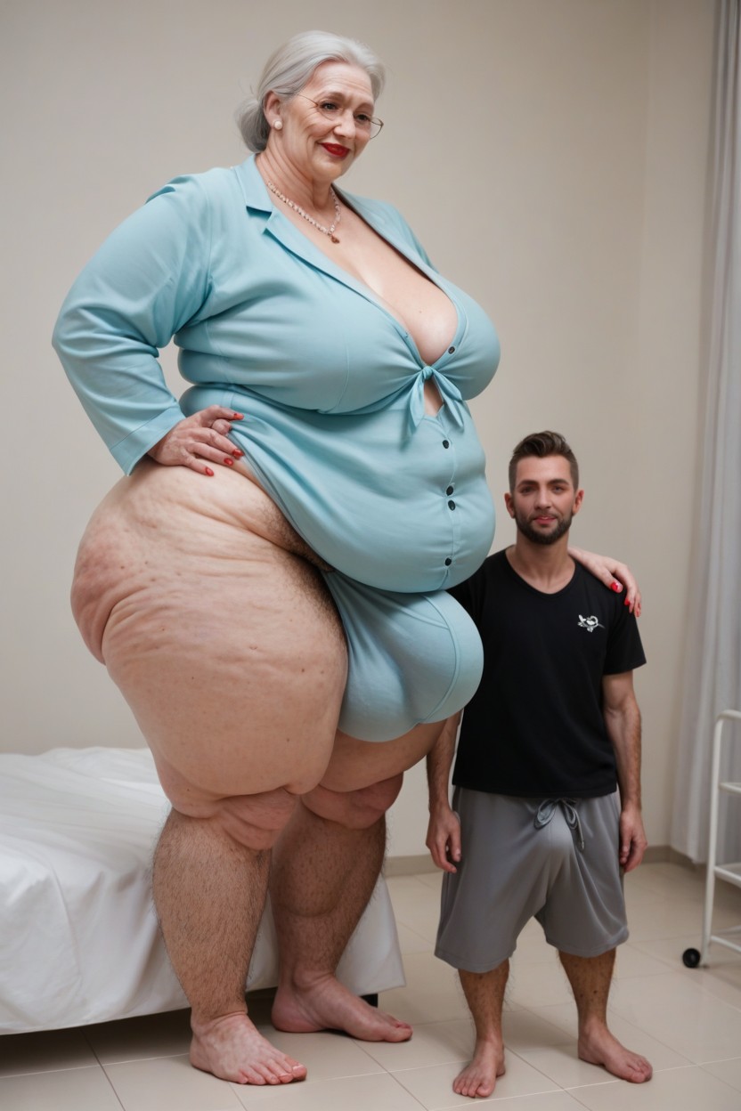 Gigantic, Onesie, Male Standing Next To Taller Futanari Shemale AI Porn