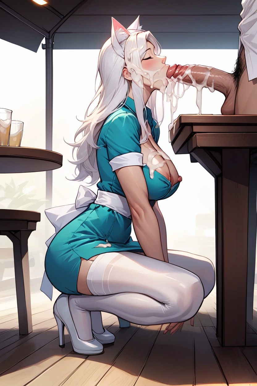 Side View, Waitress, Restaurant AI Porn