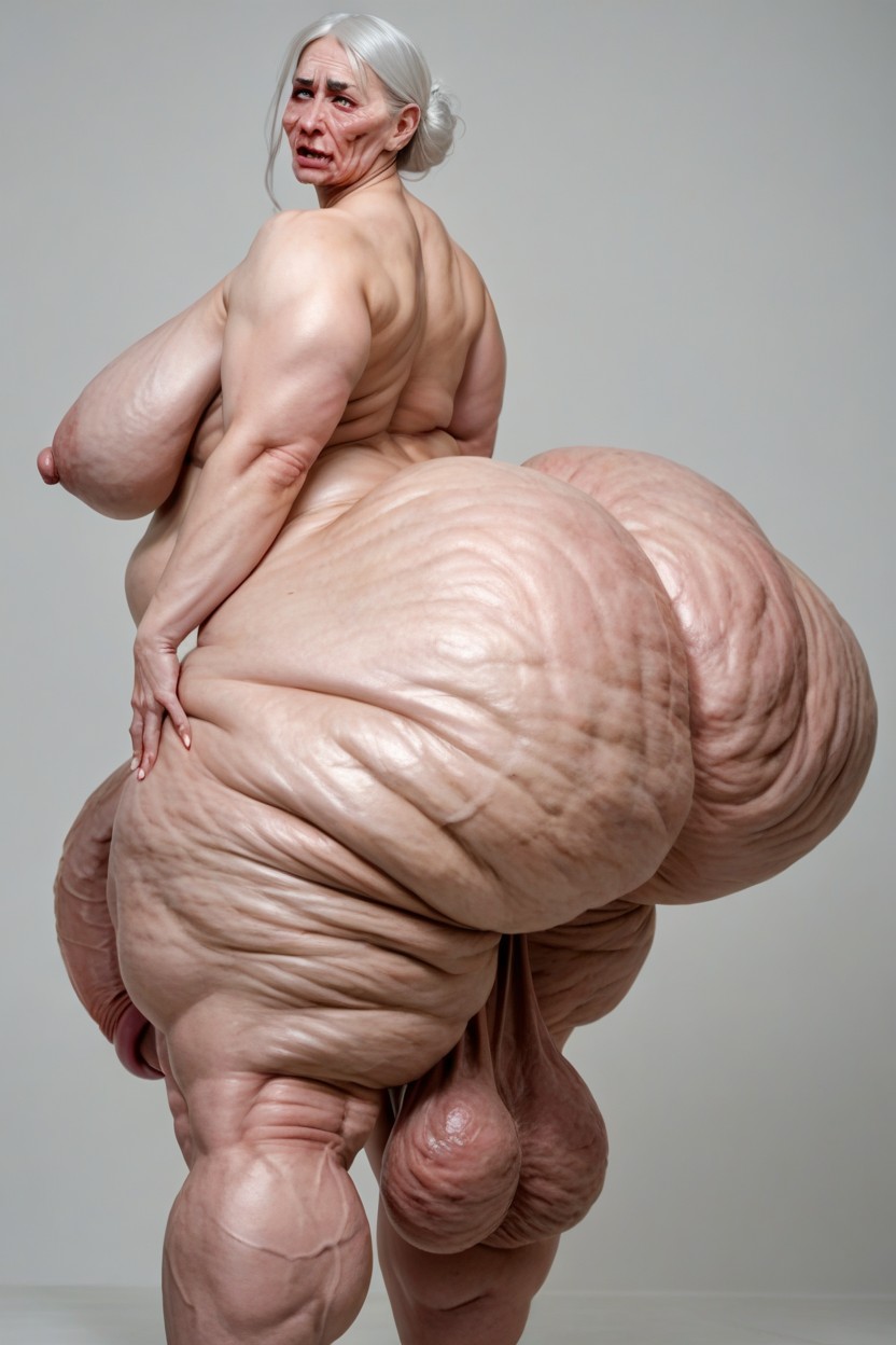 Belly In View, Extremely Large Ass, Drooping Breasts Shemale AI Porn