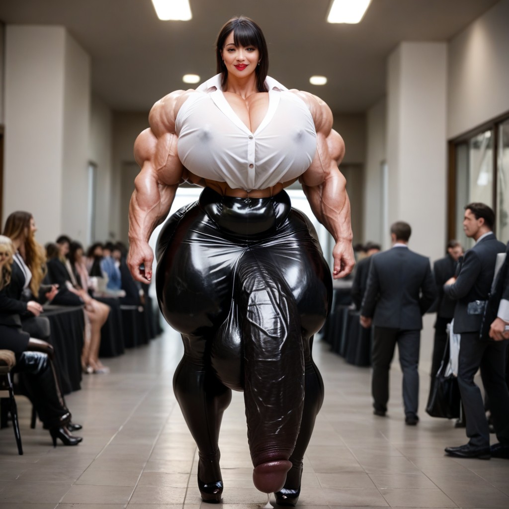 Front View, Hyper Gigantic Penis, Black Eyes Shemale AI Porn