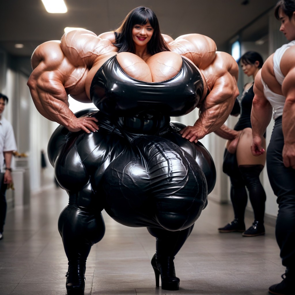 Hyper Gigantic Huge Penis, Black Hair, Hyper Gigantic Massive Testicles Shemale AI Porn