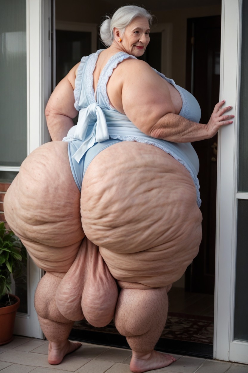 Cellulite Legs, Cellulite Arms, Standing On Her Front Porch Shemale AI Porn
