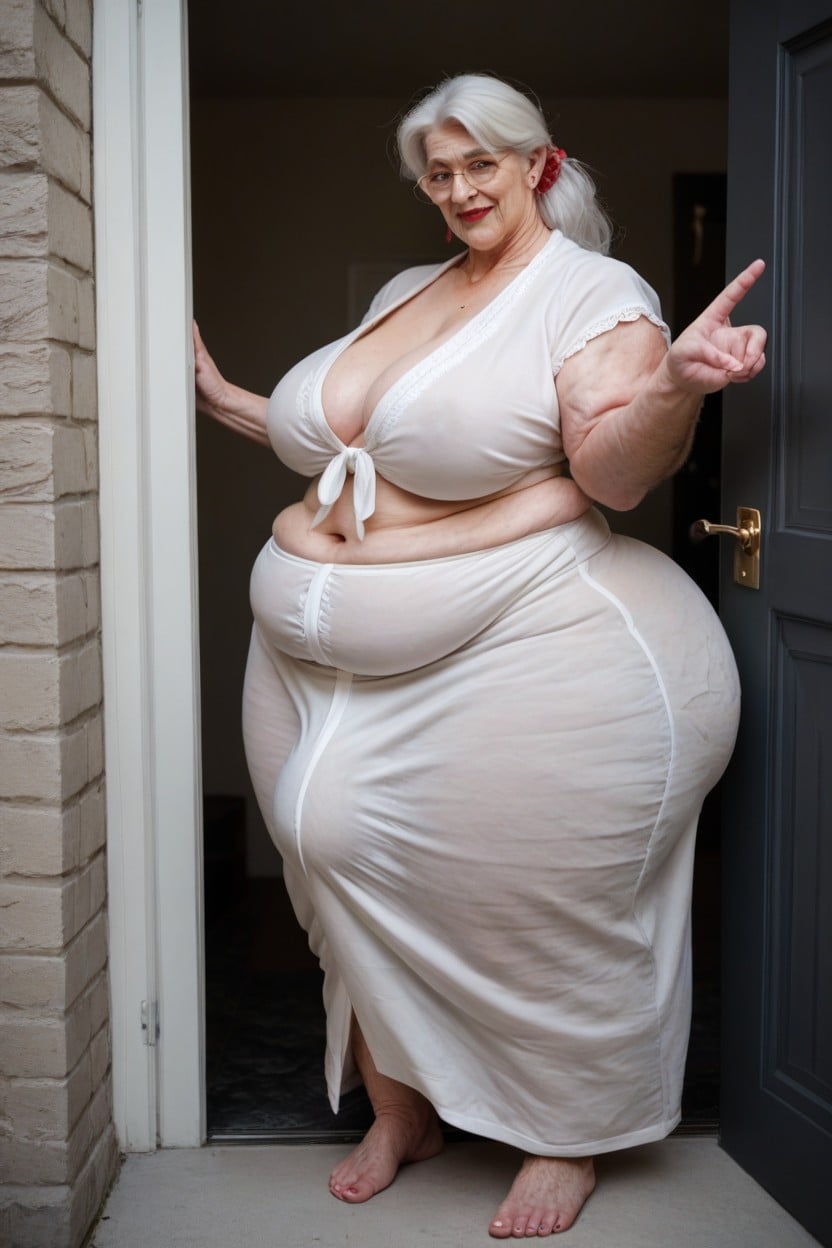 Satan Pink Robe, Gigantic Saggy Full Balls Obese, Cellulite Arms Shemale AI Porn