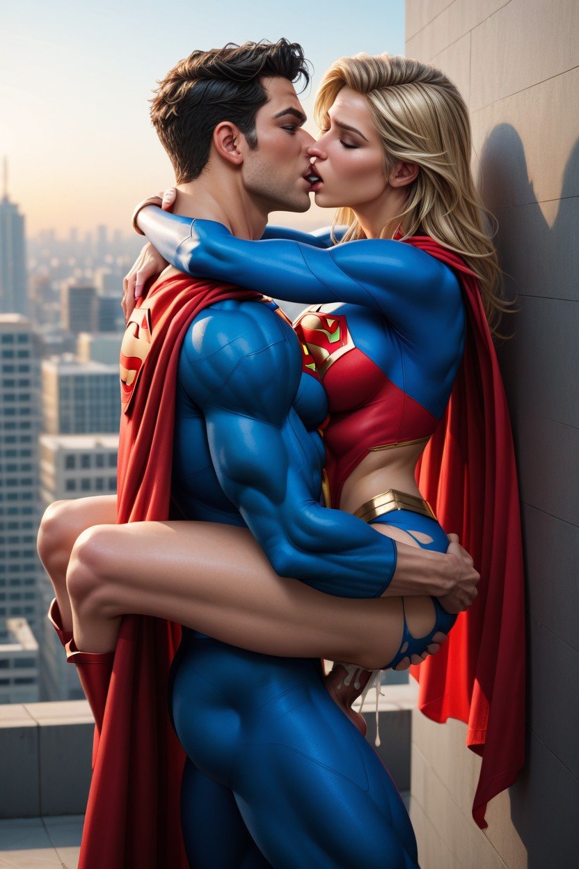 Superman Fucking Kara Zor El Super, Rooftop, Superman Costume Hentai AI Porn