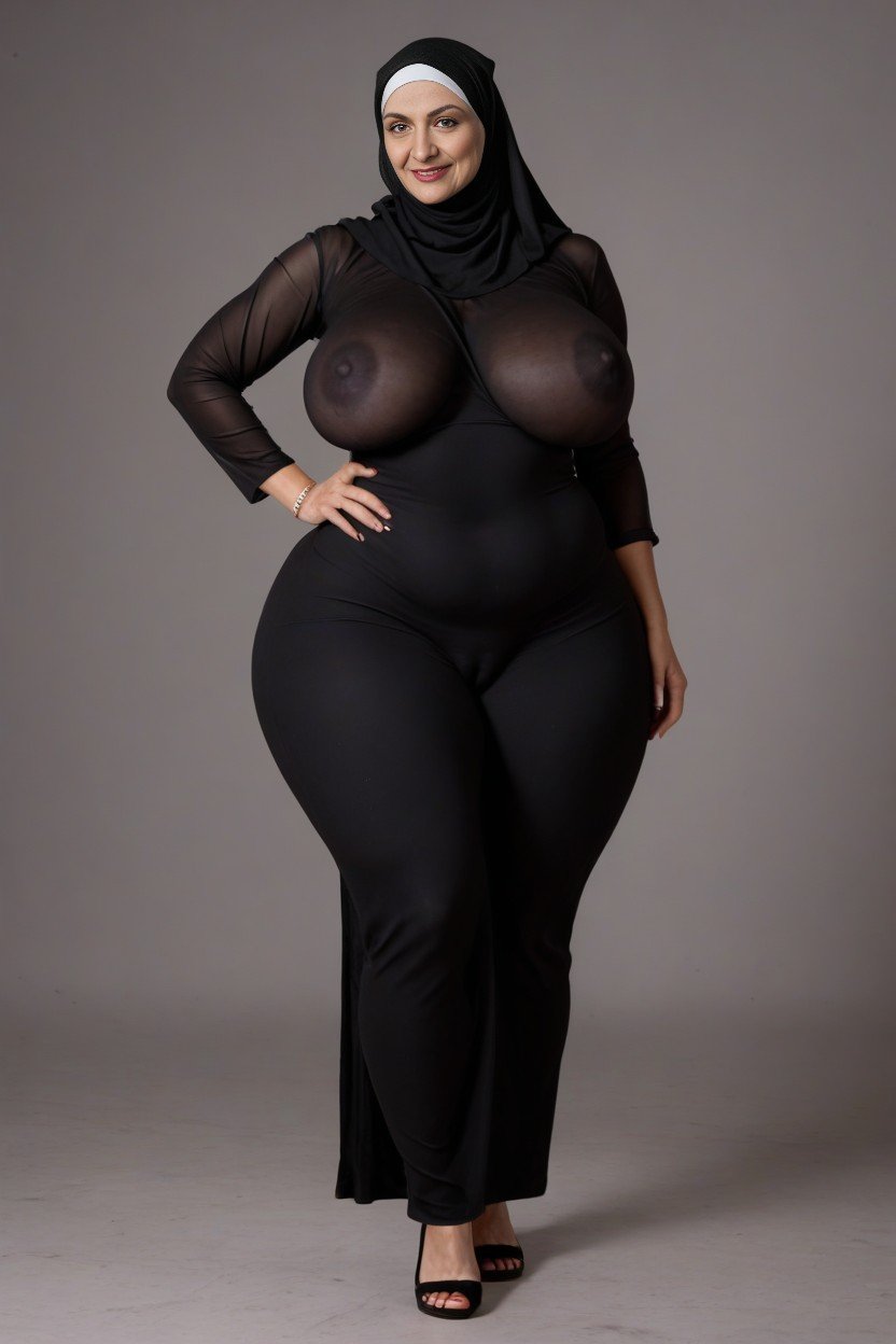 Indian Sbbw Grandmother, In Black Nikaab, Eyes VisiblePorno AI