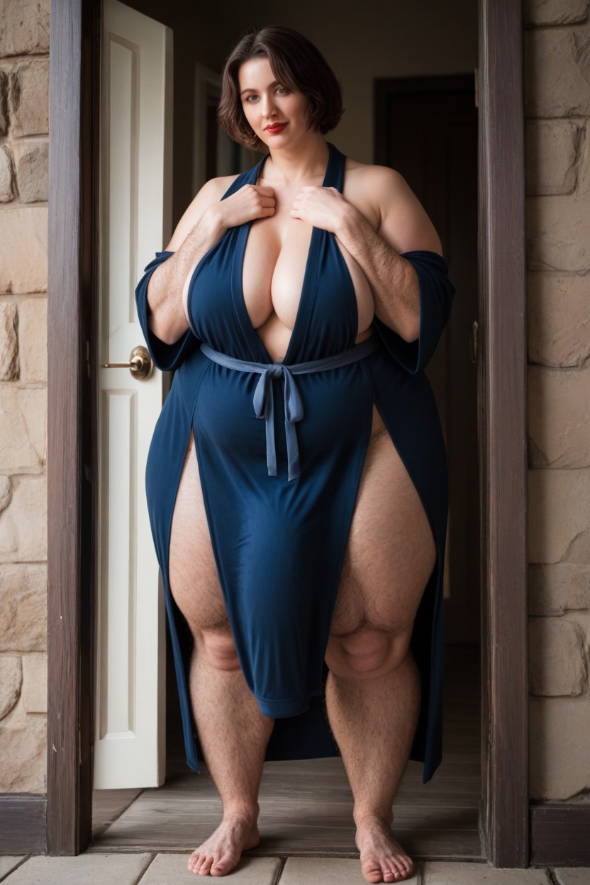 Standing Outside Front Door, Pale Skin, Extremely Long Covering All Over Feet Shemale AI Porn