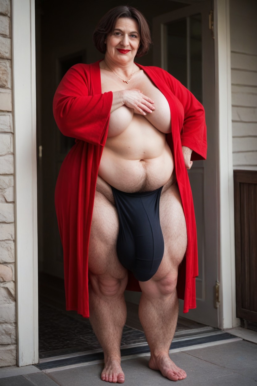 Standing On Her Front Porch, Hairy Feet Like A Hobbit, Extremely Large Ass Shemale AI Porn