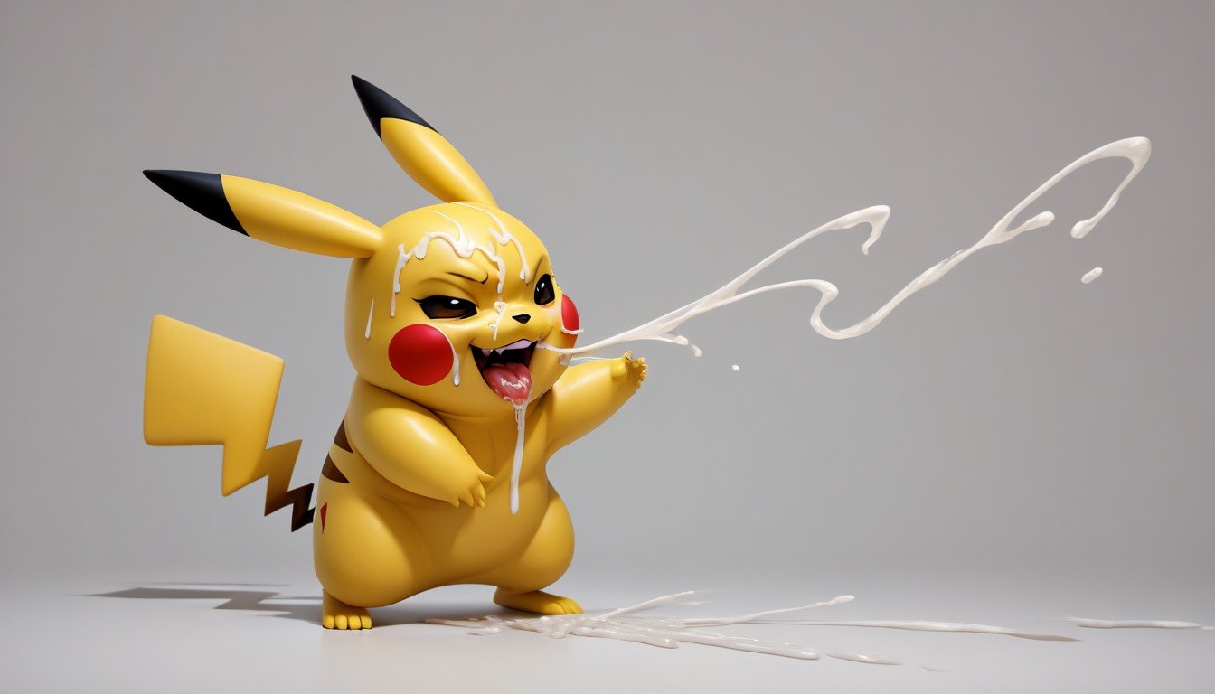 Corpo Todo, Cumshot Drooling From Pikachu Mouth, Pikachu Has A Large Veiny Penis In The Mouth Pornografia de IA