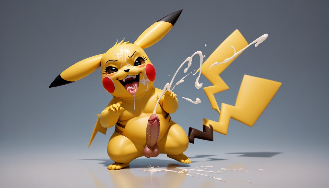 フルボディ, Pikachu Has A Large Veiny Penis In The Mouth, Cumshot Drooling From Pikachu MouthAIポルノ