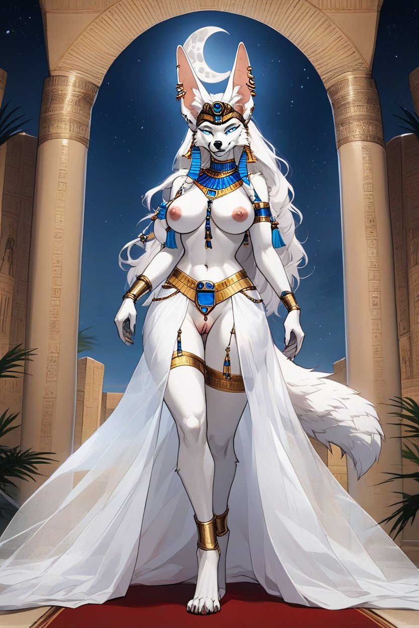 Piercing Blue Eyes A Sliver Collar Contrasts Against The Creamy White Fur At Her Neck While Her White Hair Is Braided Like A Egyptian Queen, 18, Her Soft Pink Dog Pussy Glistening With Arousal That Trickles Down Her Legs퍼리 AI 포르노