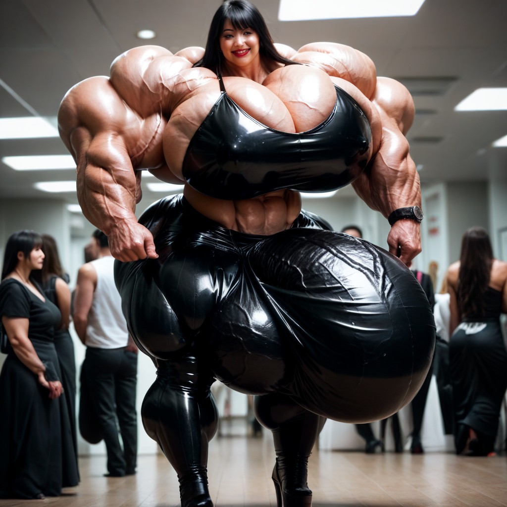 Office Room, Hyper Huge Muscles, Growing Shemale AI Porn