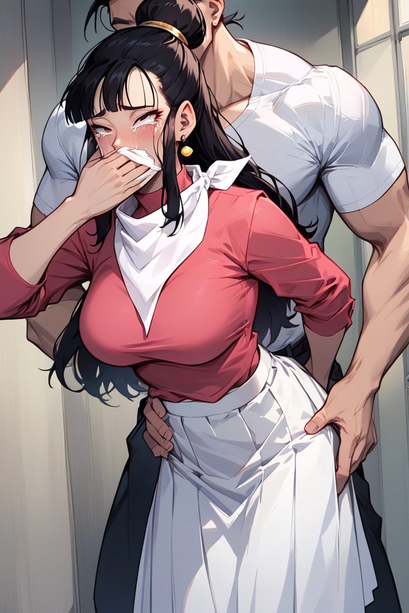 Stranger's Hand Covers Mouth With A White Handkerchief, Rolling Eyes, Stranger's Hand Fondle Breast Hentai AI Porn