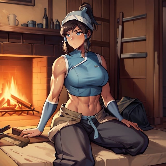 Korra The Legend Of Korra Vacationing At A Ski Resort, Very Short Hair, Fireplace Hentai AI Porn