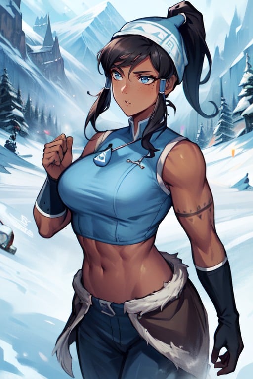 Very Short Hair, Korra The Legend Of Korra Snowboarding At A Ski Resort, Freckles Hentai AI Porn