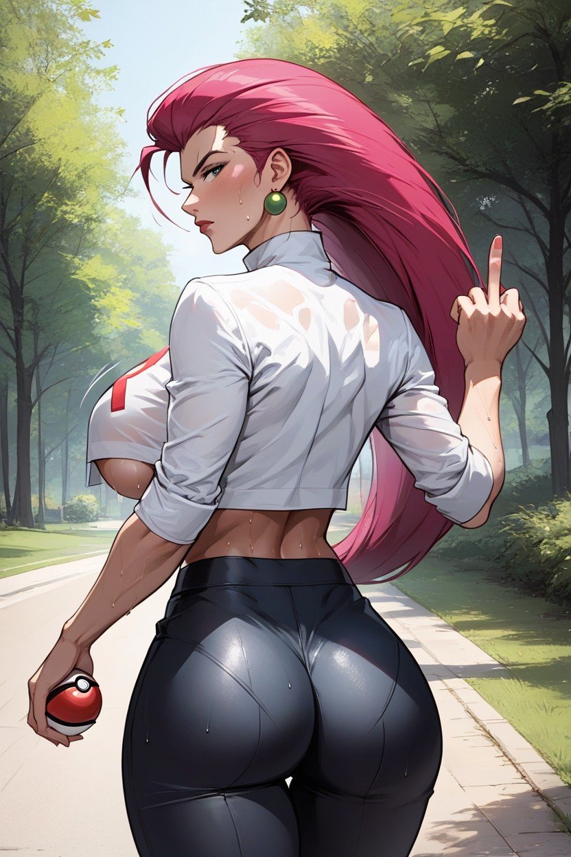 Jiggling Breasts, Holding Pokeball, Sweaty Tight ClothesPorno AI Hentai